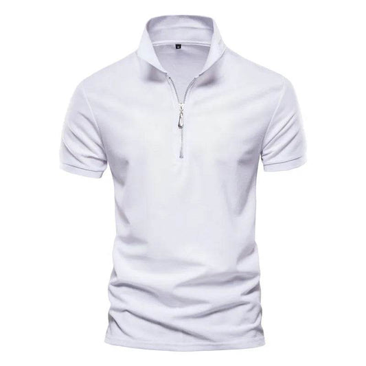 AIOPESON Men's Cotton Polo Shirt - Solid Color with Zipper Detail - Buy Center US