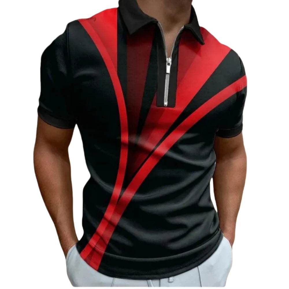 Men's Summer Zip Polo Shirt - Casual Short Sleeve Graphic T-Shirt - Buy Center US