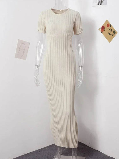 MOXFCIZO Ladies Knitted Short Sleeve Pleated Dress - Spring/Summer Style - Buy Center US