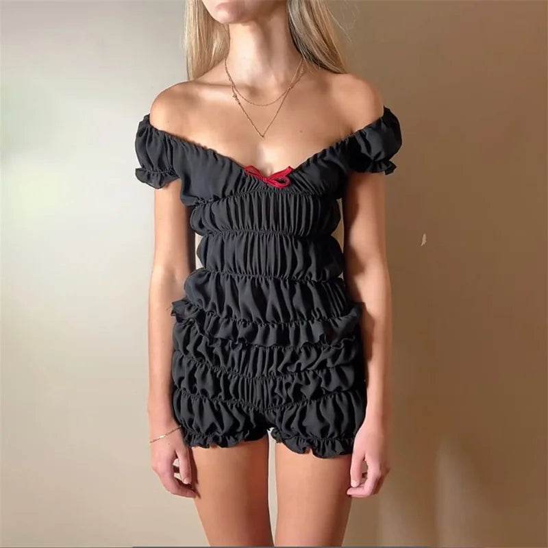 Xingqing Women's Y2K 2-Piece Outfit - Ruched Top & Plaid Shorts - Buy Center US