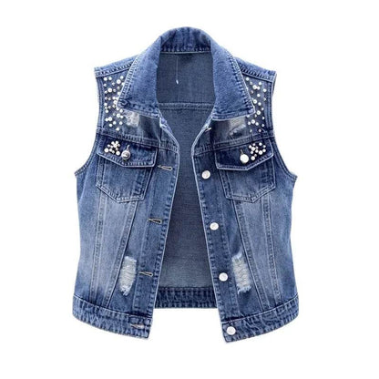 Women's Ripped Denim Vest - 2025 Spring Summer Sleeveless Jacket - Buy Center US