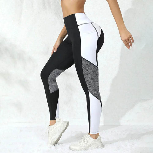 Colorblocked High Waist Yoga Pants - Tummy Control with Pockets - Buy Center US