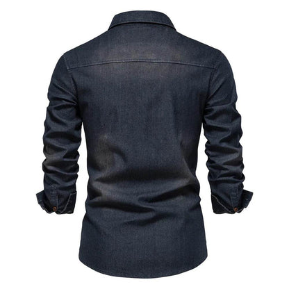 High-Quality Cotton Denim Shirt - Men's Slim Fit Casual Long Sleeve - Buy Center US