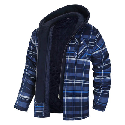 Men's Winter Flannel Cotton Shirt Jacket with Hood - Quilted & Warm - Buy Center US