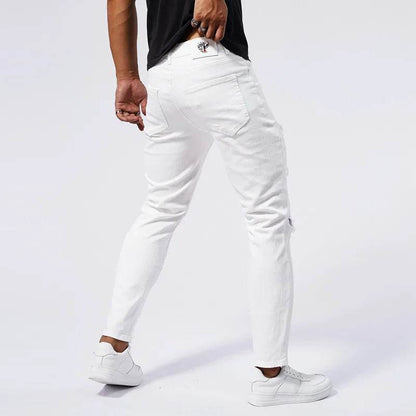 Men's White Ripped Jeans 2024 - Slim Fit Straight Leg Casual Pants - Buy Center US