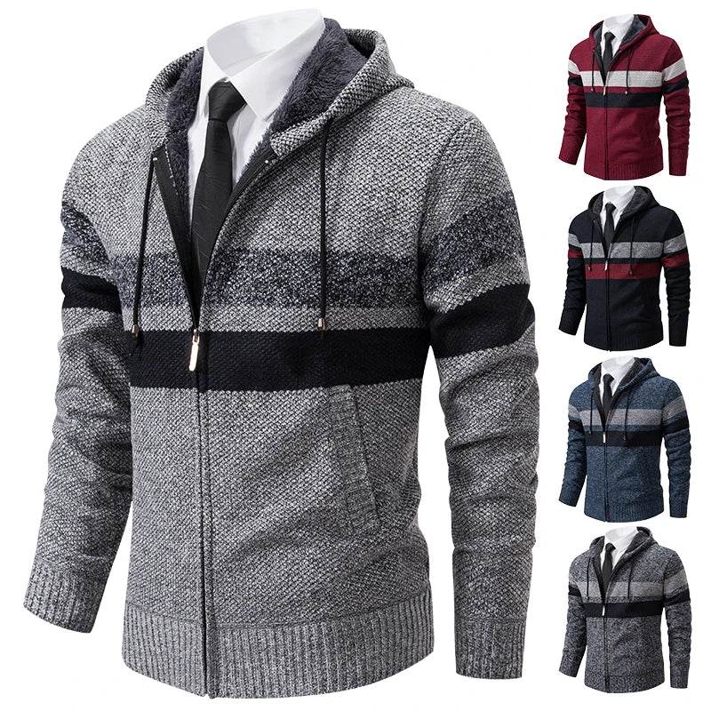 ENWEIGE Men's Hooded Sweater Coat - Warm Velvet Padded Knit Cardigan - Buy Center US