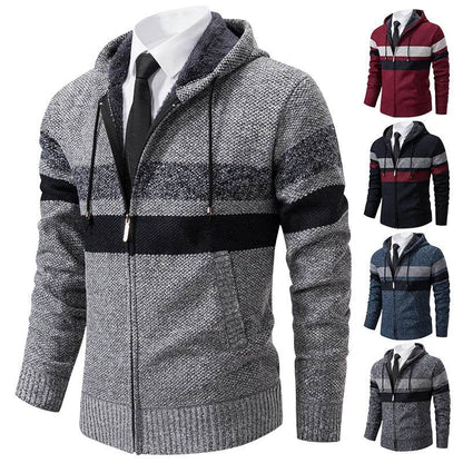 ENWEIGE Men's Hooded Sweater Coat - Warm Velvet Padded Knit Cardigan - Buy Center US