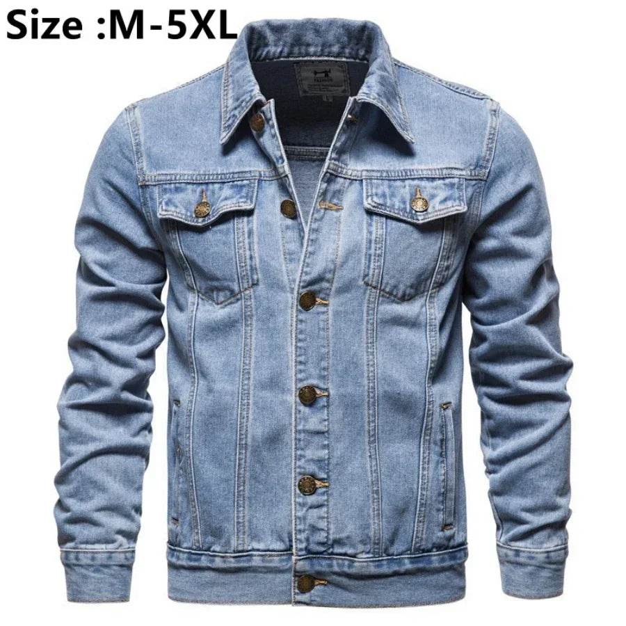 Casual Men's Cotton Denim Jacket - Solid Color, Slim Fit Outerwear - Buy Center US