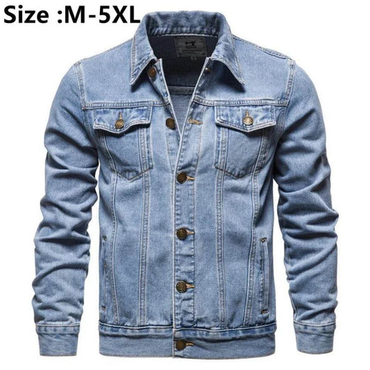 Casual Men's Cotton Denim Jacket - Solid Color, Slim Fit Outerwear - Buy Center US