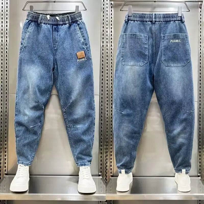 Korean Fashion Men’s Denim Harem Pants - Embroidered Loose Fit Jeans - Buy Center US