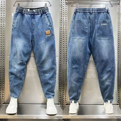 Korean Fashion Men’s Denim Harem Pants - Embroidered Loose Fit Jeans - Buy Center US