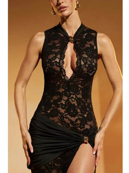 Fantoye Elegant Maxi Dress - Sexy Lace Hollow Slit for Parties - Buy Center US