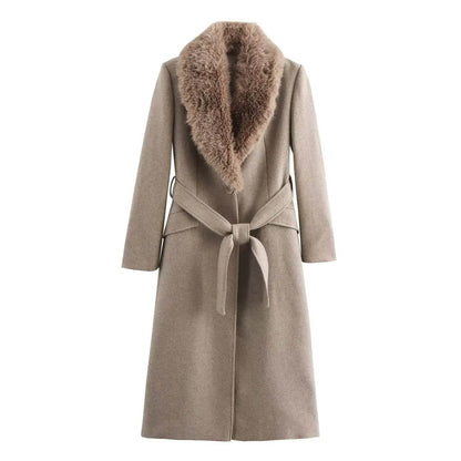 Women's Faux Fur Collar Coat - Autumn Winter Fashion by RainbowDay - Buy Center US