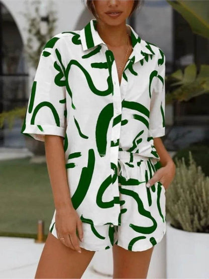 Shuangfuxiang Women’s Casual Geometric Print Short Sleeve Set - Buy Center US