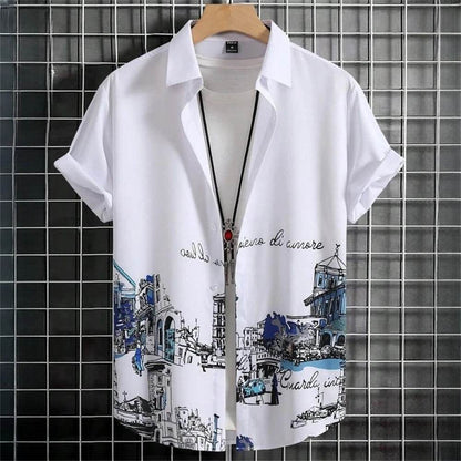 3D Printed Color Block Men's Hawaiian Shirt - Short Sleeve Casual Blouse - Buy Center US
