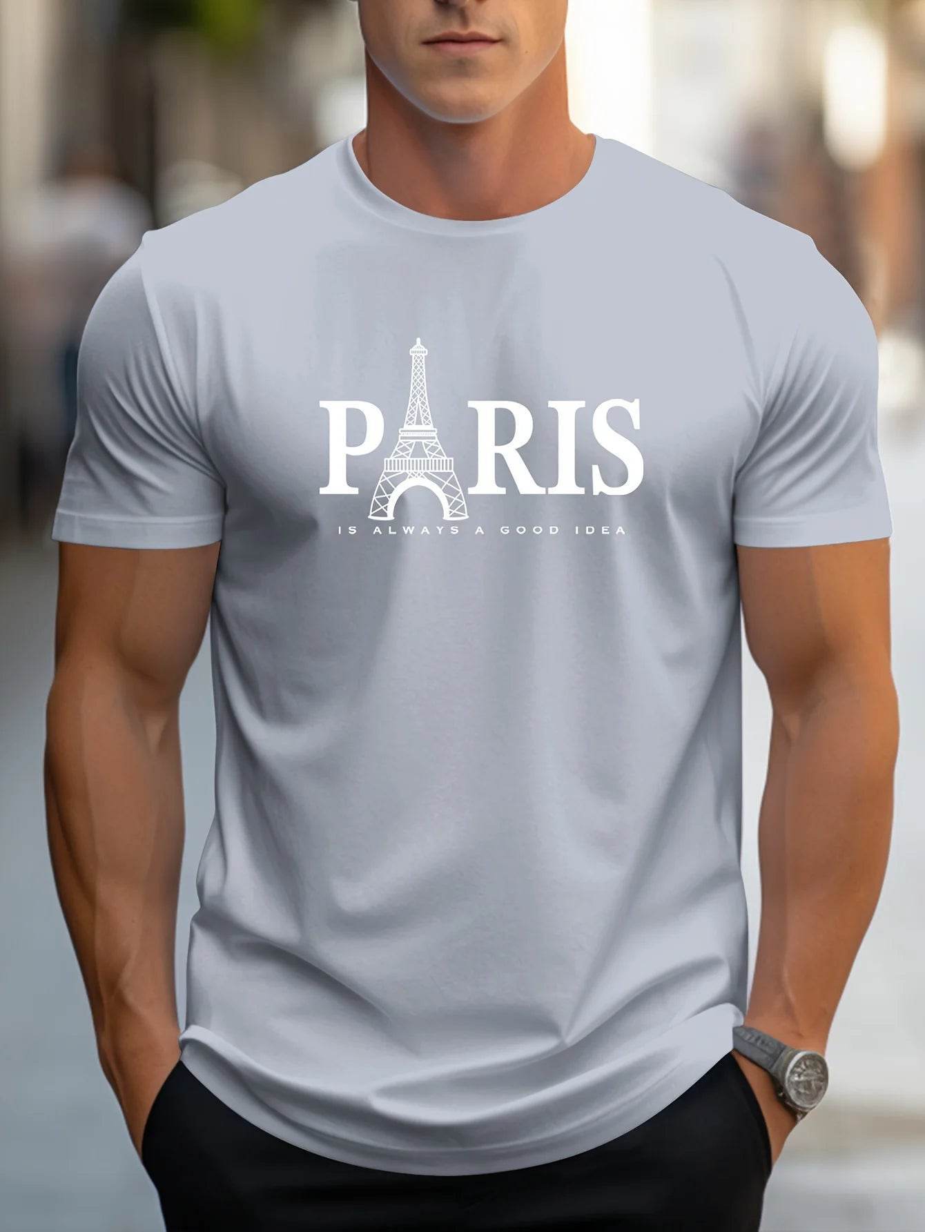 Summer Men's Casual O-Neck T-Shirt - Paris Print, Lightweight & Breathable - Buy Center US