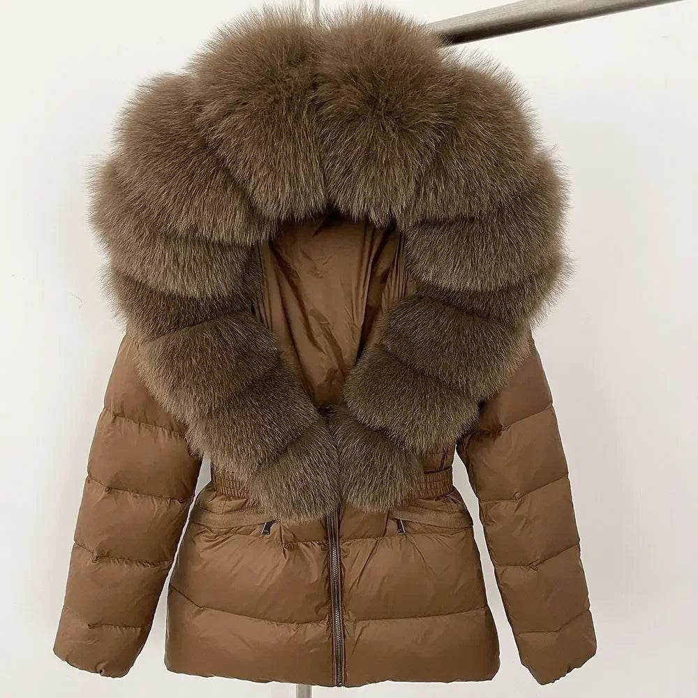Elegant Large Real Fox Fur Coat - 90% Duck Down Puffer Jacket - Buy Center US
