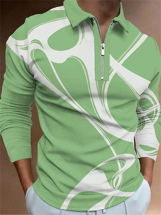Vintage Black and White Striped Zipper Polo Shirt for Men - Summer Casual Style - Buy Center US