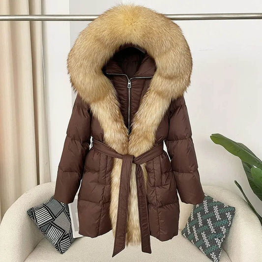 Women's Thick Warm Duck Down Coat - Hooded with Real Fox Fur - Buy Center US