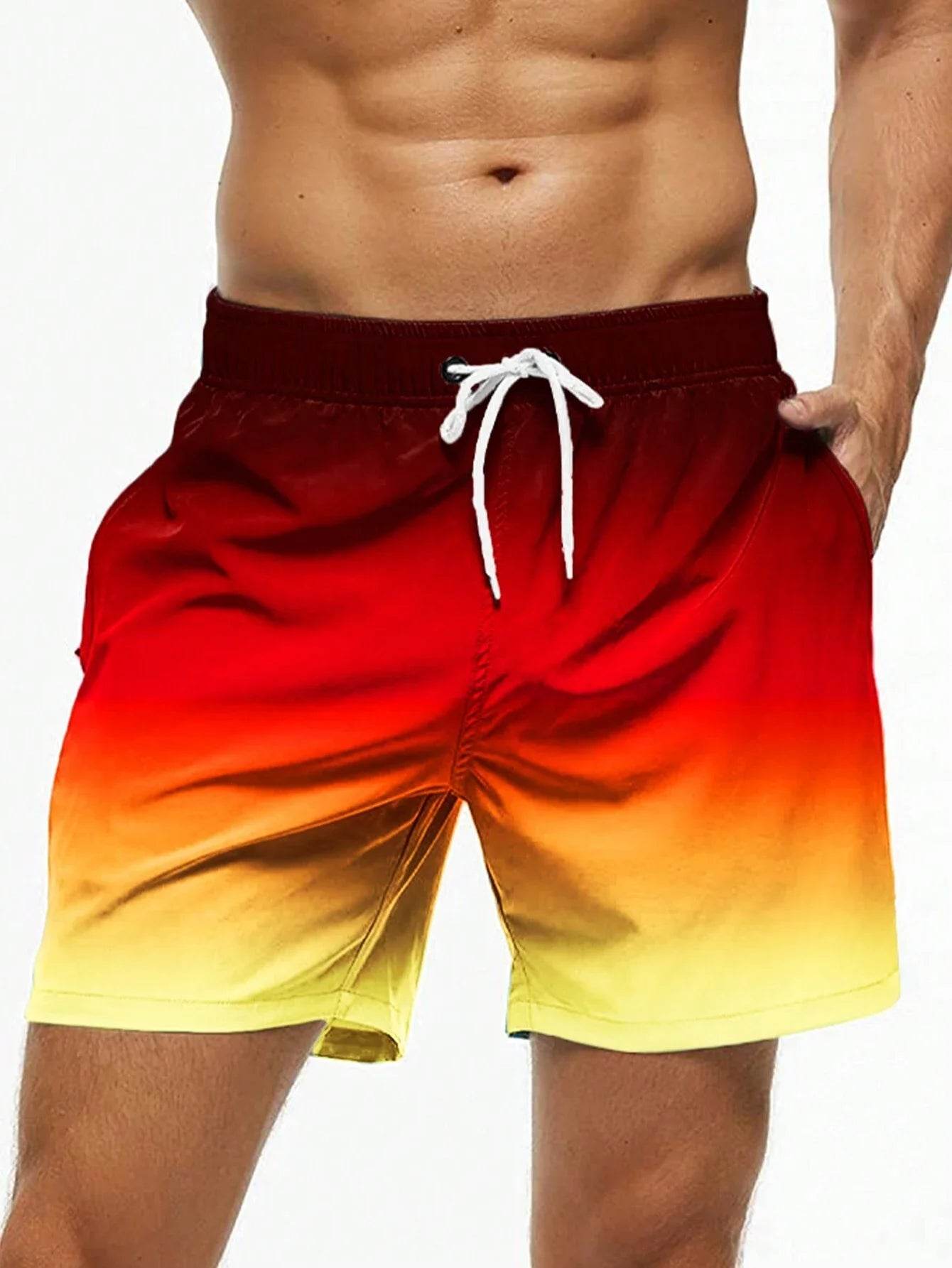 Men's Gradient Beach Shorts - Drawstring Swim Trunks for Summer Fun - Buy Center US