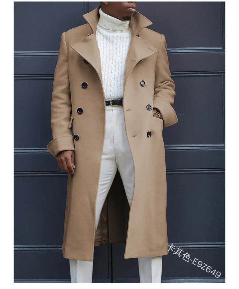 Men's Double-Breasted Woolen Overcoat - Casual England Style Winter Jacket - Buy Center US