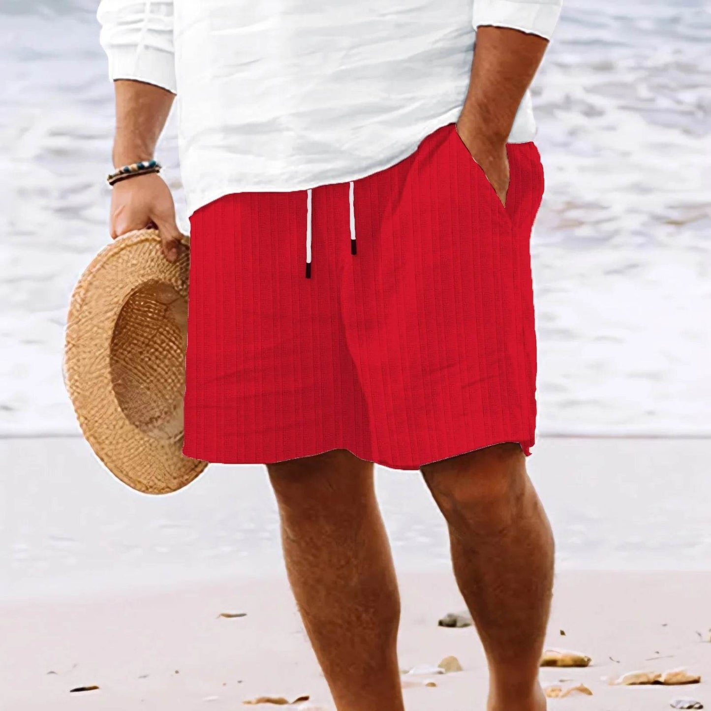 Summer Men’s Hawaiian Beach Shorts - Striped Multi-Pocket Comfort - Buy Center US