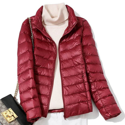 Women's Ultra Lightweight Puffer Jacket - Slim Fit White Duck Down - Buy Center US