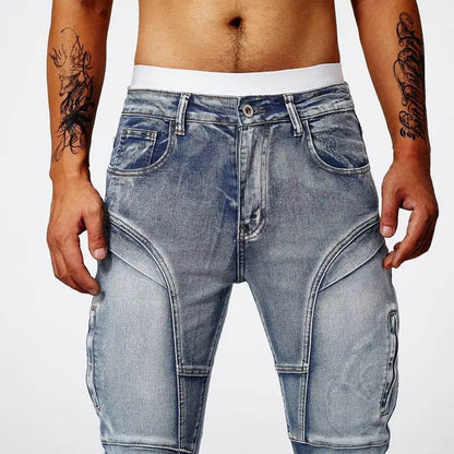 Trendy Two-Tone Distressed Jeans for Men - Slim Fit Summer Pants - Buy Center US