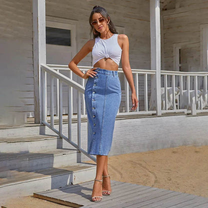 ILUKiss Casual High Quality Denim Maxi Skirt for Women - A-Line Style - Buy Center US