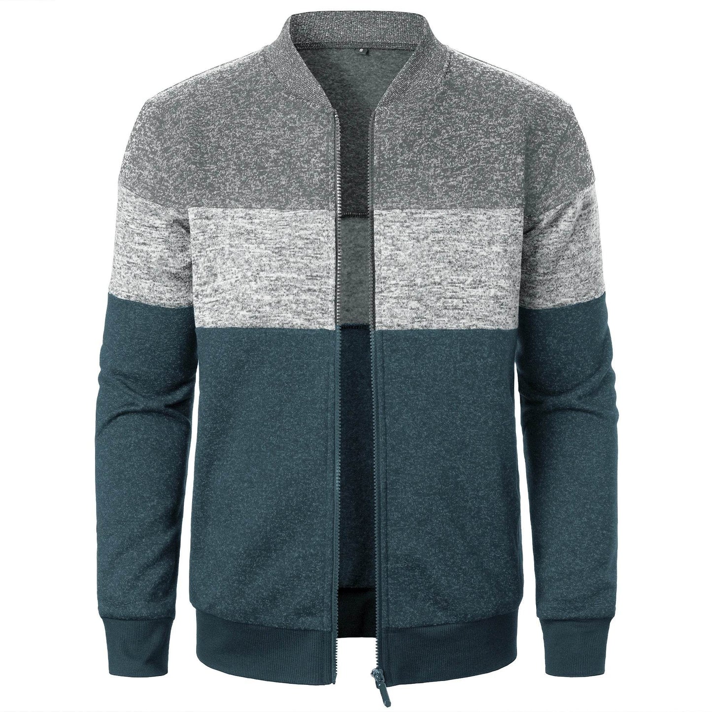 Men's Autumn Stand-Up Collar Striped Knit Jacket - Fashionable Zipper Top - Buy Center US
