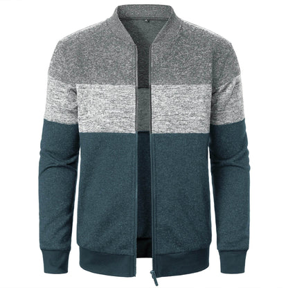Men's Autumn Stand-Up Collar Striped Knit Jacket - Fashionable Zipper Top - Buy Center US