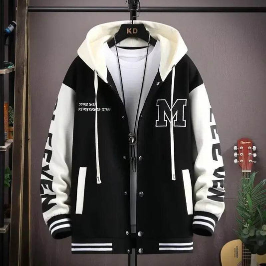 Trendy Letter Print Hooded Jacket - Men's Loose Fit Color Blocking Cardigan - Buy Center US