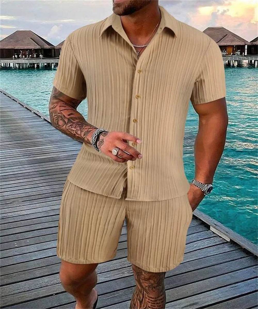 2024 Summer Men's Casual Beach Suit - Loose Fit Short Sleeve & Shorts - Buy Center US