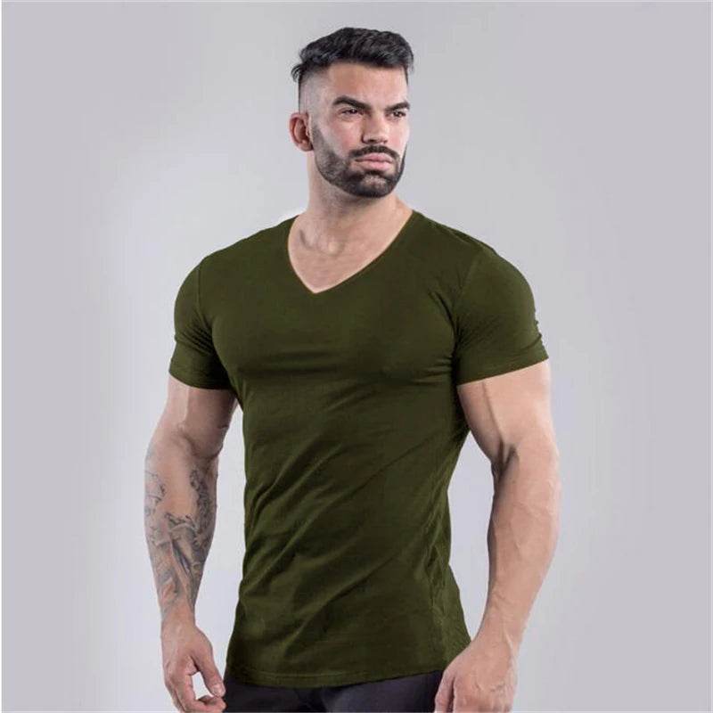 Muscleguys Men’s V-Neck Gym T-Shirt - Slim Fit, Breathable Cotton - Buy Center US
