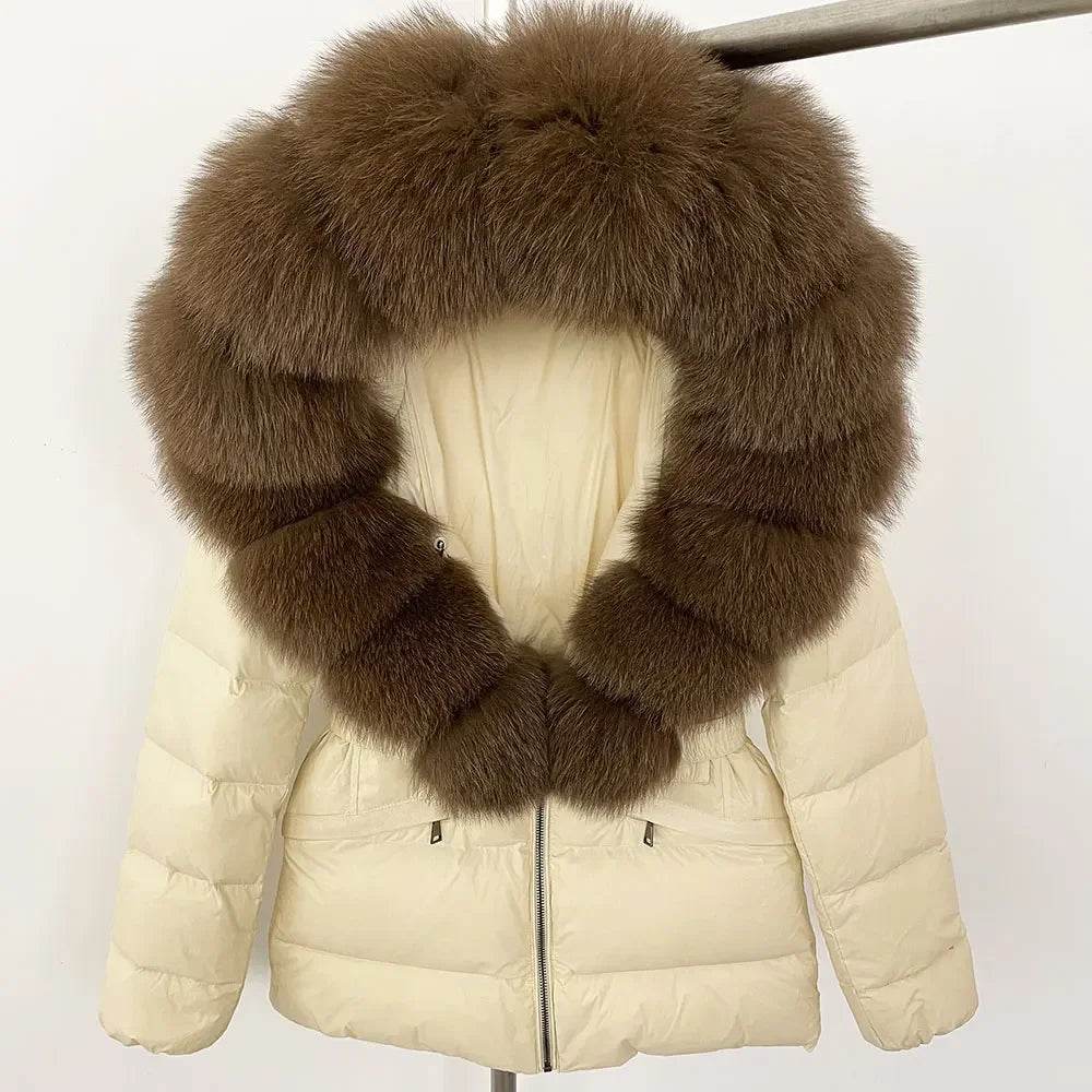 Elegant Large Real Fox Fur Coat - 90% Duck Down Puffer Jacket - Buy Center US