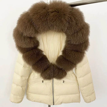 Elegant Large Real Fox Fur Coat - 90% Duck Down Puffer Jacket - Buy Center US