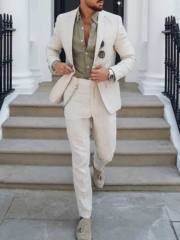 Zmbanpise Men's 2-Piece Linen Suit - Smart Casual Wedding Attire - Buy Center US