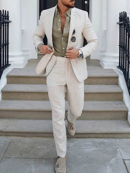 Zmbanpise Men's 2-Piece Linen Suit - Smart Casual Wedding Attire - Buy Center US