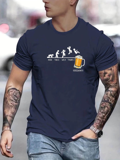 GUILAN Men's Casual Beer Print T-Shirt - 100% Cotton, Short Sleeve - Buy Center US