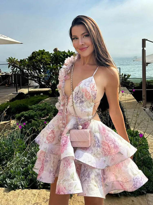 3D Flowers Halter Dress - Backless V-Neck Design for Summer Style - Buy Center US