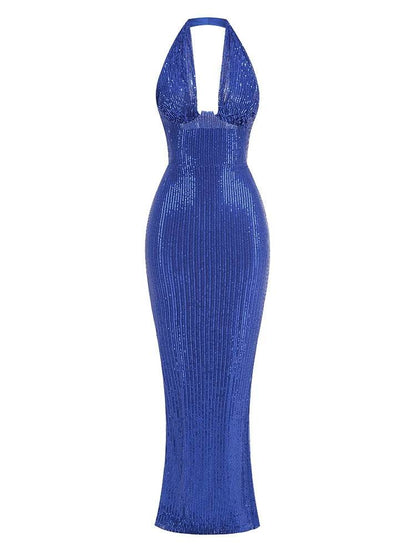 Green Maxi Dress for Women - Sexy V Neck Sleeveless Sequined Gown - Buy Center US