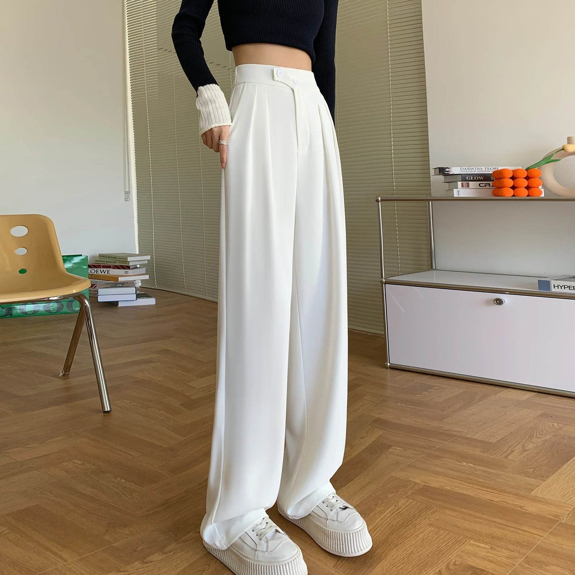 2024 Women's High Waist Wide Leg Trousers - Elegant Minimalist Pants - Buy Center US