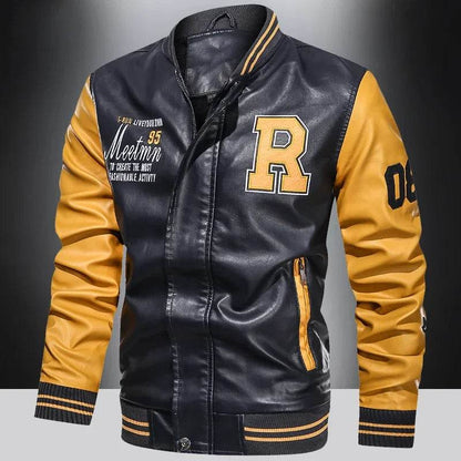 LANE Men's Casual PU Leather Motorcycle Jacket - Color Block Design - Buy Center US