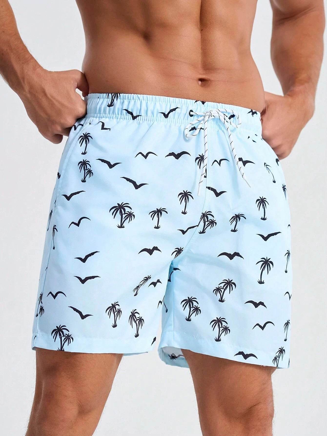 Men's Quick Dry Beach Shorts - Casual Hawaiian Print, Drawstring Style - Buy Center US