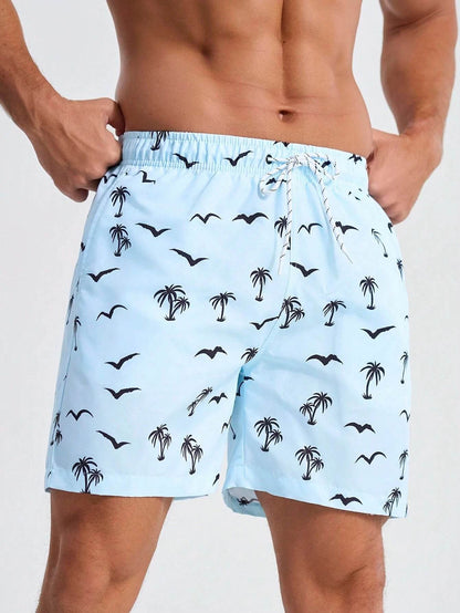 Men's Quick Dry Beach Shorts - Casual Hawaiian Print, Drawstring Style - Buy Center US