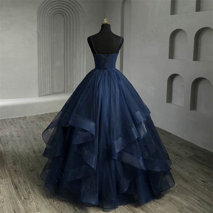 Y&M NOVIAS Navy Blue Quinceanera Dress - Ruffled V-Neck Gown - Buy Center US