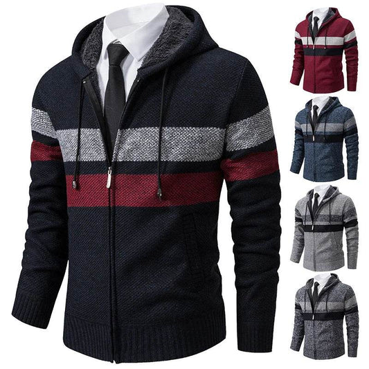ENWEIGE Men's Hooded Sweater Coat - Warm Velvet Padded Knit Cardigan - Buy Center US