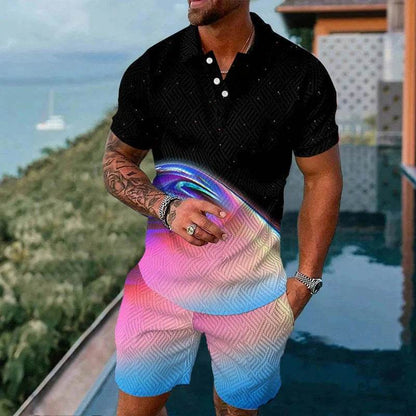 Vibrant 3D Printed Summer Men’s Polo Shirt & Shorts Set - Casual Fashion - Buy Center US