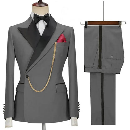 2024 Custom Black Tuxedo Suit for Men - Double Breasted, Peaked Lapel - Buy Center US