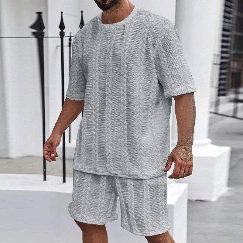 Men’s Casual Tracksuit Set - Solid Color Pullover T-Shirt & Shorts - Buy Center US